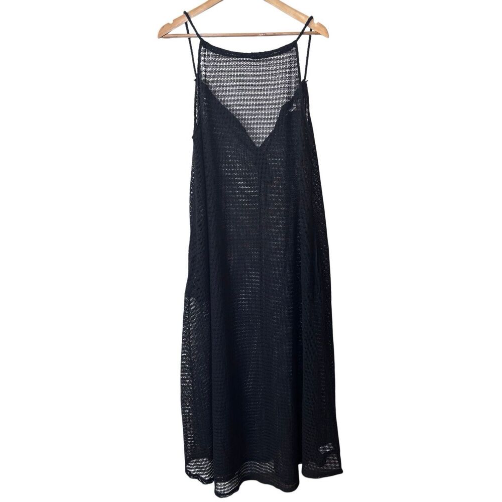 Haute hippie knit maxi coverup swim dress black medium  pockets